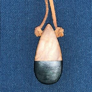 Handmade wood and green resin necklace